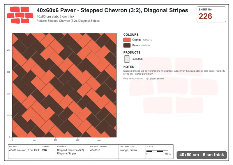 Interlock (Pasco) 40x60 cm · RC46-226 · Stepped Chevron (3:2), Diagonal Stripes · Laying plan Interlock (Pasco) 40x60 cm · RC46-226 · Stepped Chevron (3:2), Diagonal Stripes · Laying plan