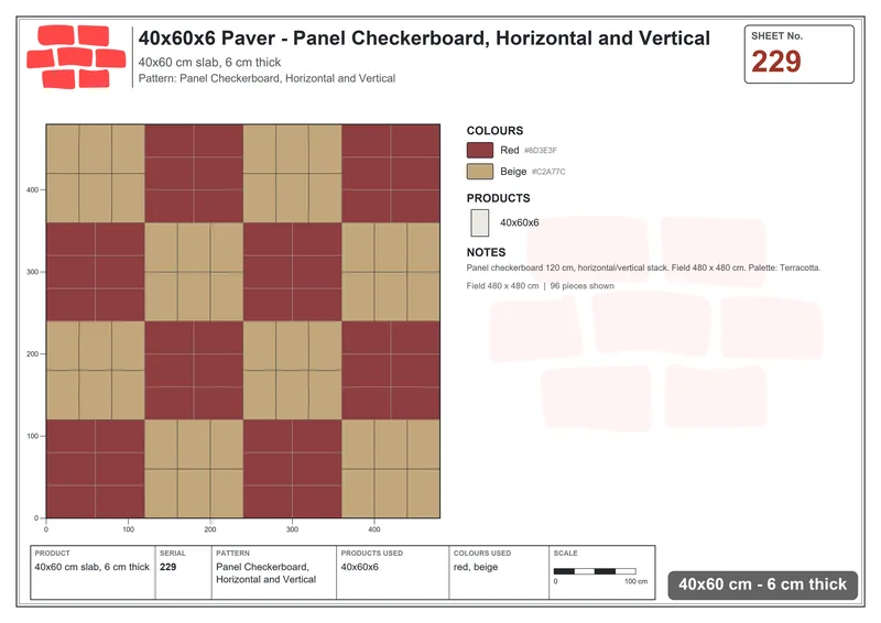 Interlock (Pasco) 40x60 cm · RC46-229 · Panel Checkerboard, Horizontal and Vertical · Laying plan Interlock (Pasco) 40x60 cm · RC46-229 · Panel Checkerboard, Horizontal and Vertical · Laying plan