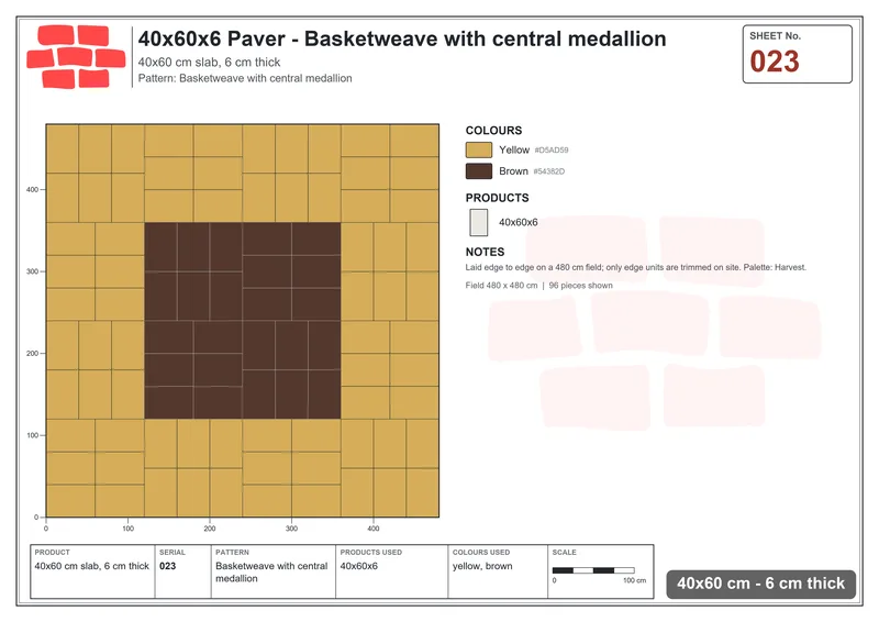 Interlock (Pasco) 40x60 cm · RC46-23 · Basketweave with central medallion · Laying plan Interlock (Pasco) 40x60 cm · RC46-23 · Basketweave with central medallion · Laying plan
