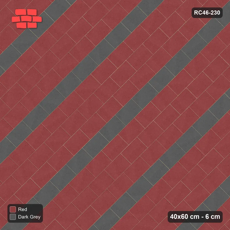 Interlock (Pasco) 40x60 cm · RC46-230 · Diagonal Running Bond, Accent Course Every 4th · Top view Interlock (Pasco) 40x60 cm · RC46-230 · Diagonal Running Bond, Accent Course Every 4th · Top view