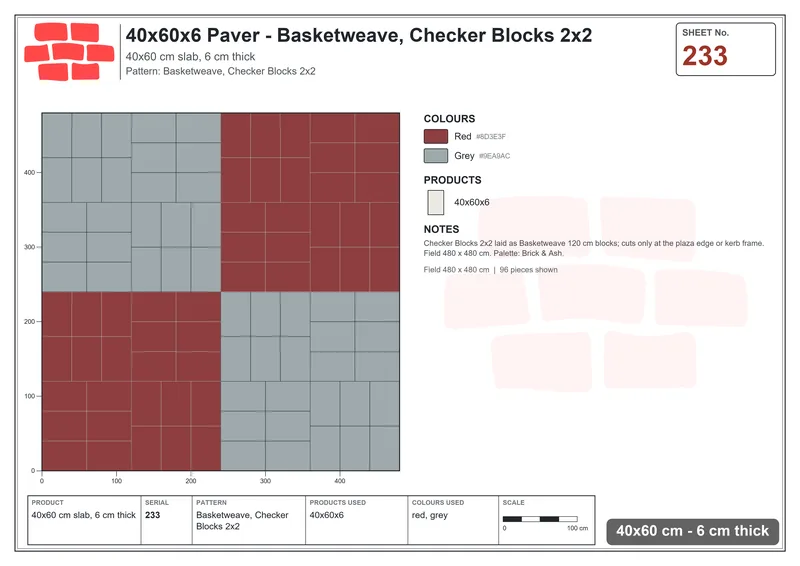 Interlock (Pasco) 40x60 cm · RC46-233 · Basketweave, Checker Blocks 2x2 · Laying plan Interlock (Pasco) 40x60 cm · RC46-233 · Basketweave, Checker Blocks 2x2 · Laying plan