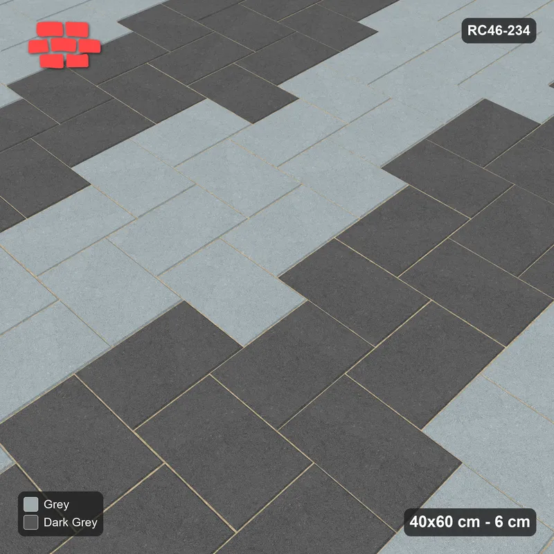 Interlock (Pasco) 40x60 cm · RC46-234 · Stepped Herringbone (3:2), Zigzag Bands · Side view Interlock (Pasco) 40x60 cm · RC46-234 · Stepped Herringbone (3:2), Zigzag Bands · Side view
