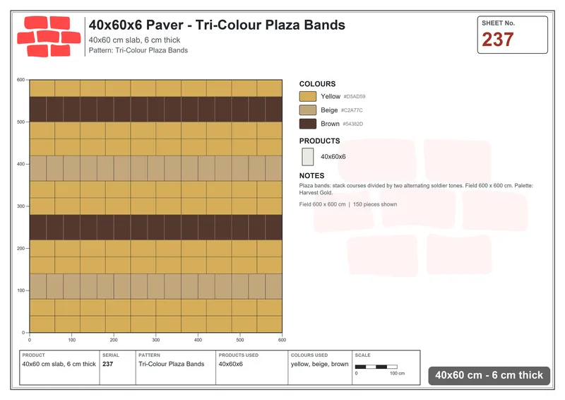 Interlock (Pasco) 40x60 cm · RC46-237 · Tri-Colour Plaza Bands · Laying plan Interlock (Pasco) 40x60 cm · RC46-237 · Tri-Colour Plaza Bands · Laying plan