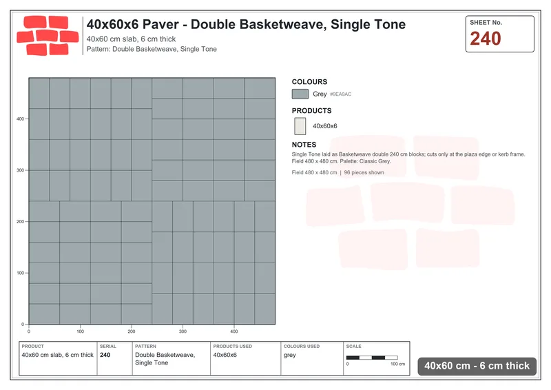 Interlock (Pasco) 40x60 cm · RC46-240 · Double Basketweave, Single Tone · Laying plan Interlock (Pasco) 40x60 cm · RC46-240 · Double Basketweave, Single Tone · Laying plan