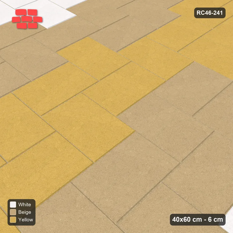Interlock (Pasco) 40x60 cm · RC46-241 · Stepped Herringbone (3:2), Three-Tone Zigzag in 25F Kerb Frame · Side view Interlock (Pasco) 40x60 cm · RC46-241 · Stepped Herringbone (3:2), Three-Tone Zigzag in 25F Kerb Frame · Side view