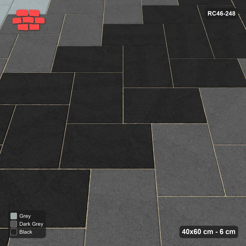 Interlock (Pasco) 40x60 cm · RC46-248 · Stepped Chevron (3:2), Three-Tone Zigzag in 54F Kerb Frame · Side view Interlock (Pasco) 40x60 cm · RC46-248 · Stepped Chevron (3:2), Three-Tone Zigzag in 54F Kerb Frame · Side view