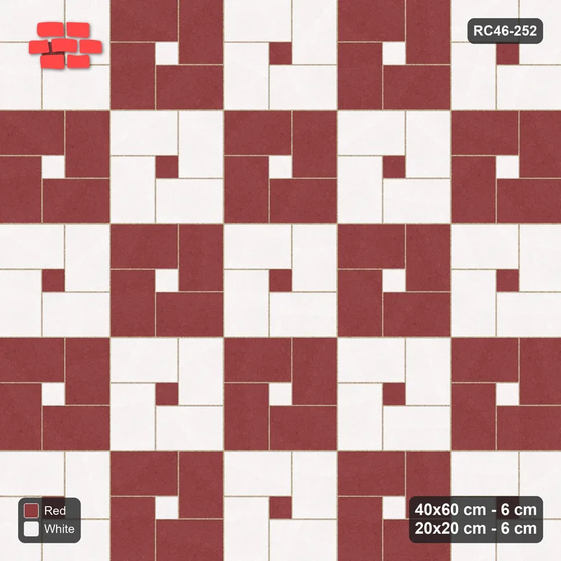 Interlock (Pasco) 40x60 cm · RC46-252 · Pinwheel ACW, Module Chequer - Burgundy & Ivory · Top view Interlock (Pasco) 40x60 cm · RC46-252 · Pinwheel ACW, Module Chequer - Burgundy & Ivory · Top view