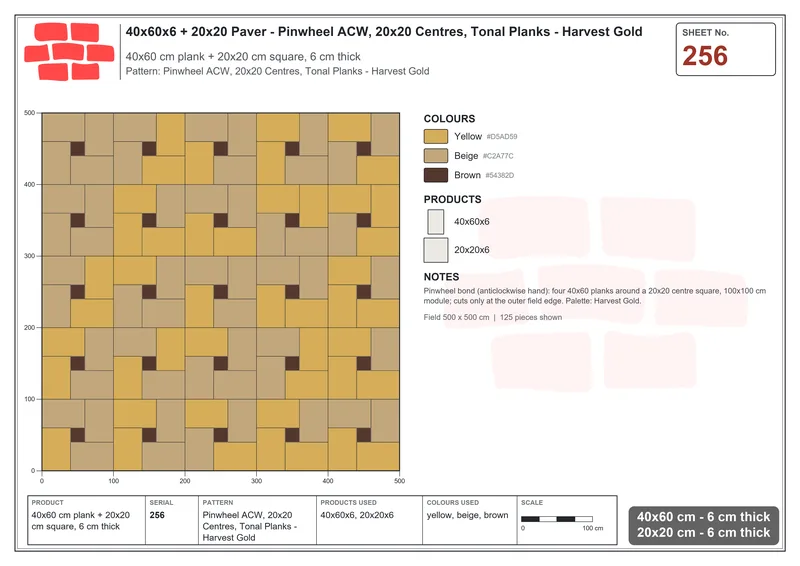 Interlock (Pasco) 40x60 cm · RC46-256 · Pinwheel ACW, 20x20 Centres, Tonal Planks - Harvest Gold · Laying plan Interlock (Pasco) 40x60 cm · RC46-256 · Pinwheel ACW, 20x20 Centres, Tonal Planks - Harvest Gold · Laying plan