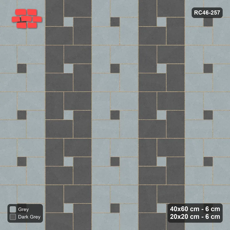 Interlock (Pasco) 40x60 cm · RC46-257 · Pinwheel CW, 20x20 Centres, Column Bands - Charcoal Edge · Top view Interlock (Pasco) 40x60 cm · RC46-257 · Pinwheel CW, 20x20 Centres, Column Bands - Charcoal Edge · Top view
