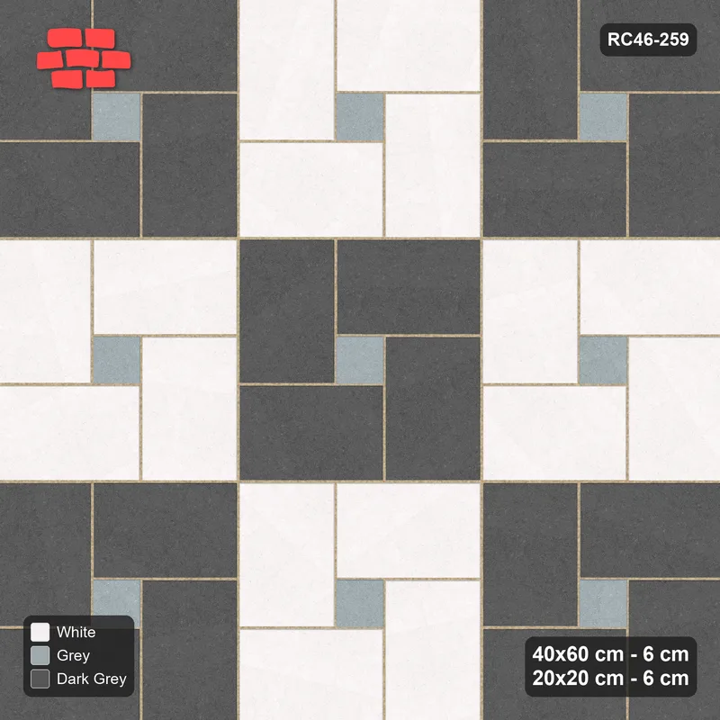 Interlock (Pasco) 40x60 cm · RC46-259 · Pinwheel CW, 20x20 Centres, Module Chequer - Monochrome · Top view Interlock (Pasco) 40x60 cm · RC46-259 · Pinwheel CW, 20x20 Centres, Module Chequer - Monochrome · Top view