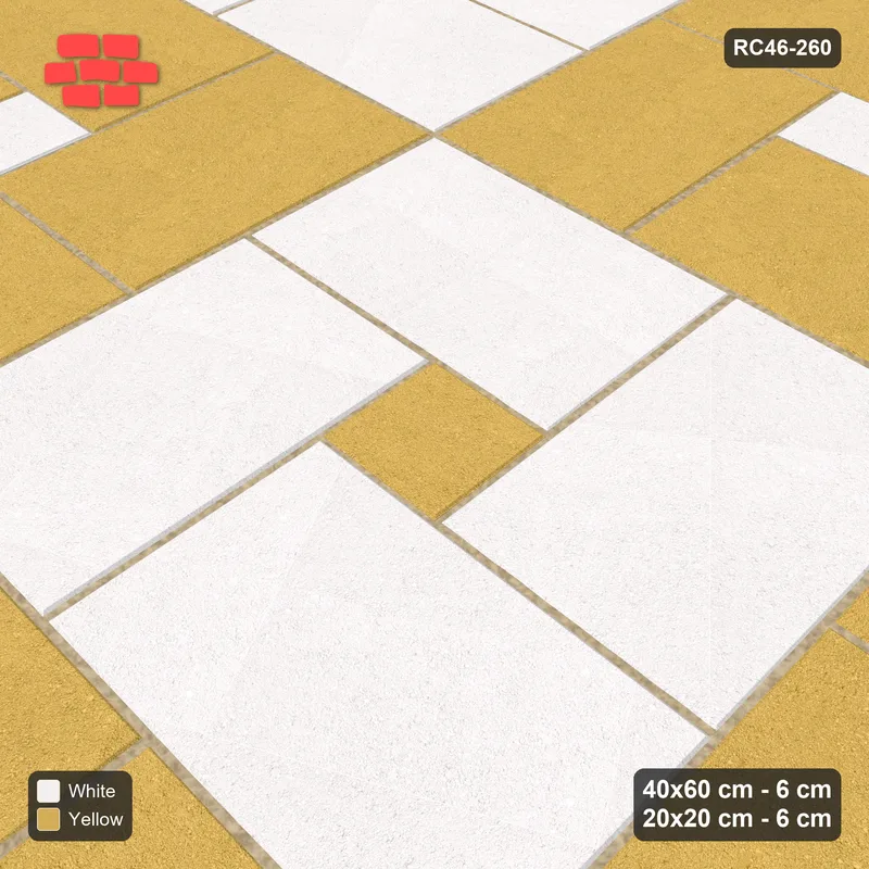 Interlock (Pasco) 40x60 cm · RC46-260 · Pinwheel ACW, 20x20 Centres, Module Chequer - Ivory & Ochre · Side view Interlock (Pasco) 40x60 cm · RC46-260 · Pinwheel ACW, 20x20 Centres, Module Chequer - Ivory & Ochre · Side view