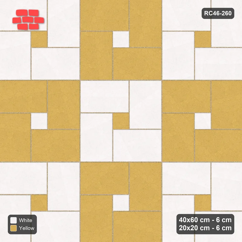 Interlock (Pasco) 40x60 cm · RC46-260 · Pinwheel ACW, 20x20 Centres, Module Chequer - Ivory & Ochre · Top view Interlock (Pasco) 40x60 cm · RC46-260 · Pinwheel ACW, 20x20 Centres, Module Chequer - Ivory & Ochre · Top view