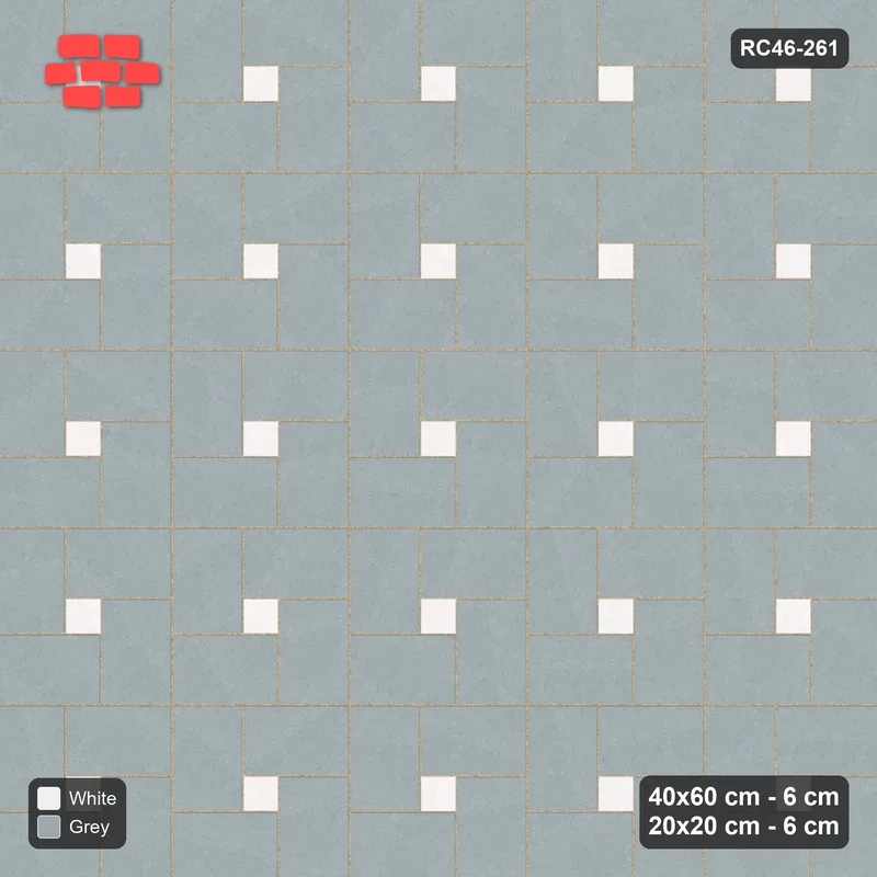 Interlock (Pasco) 40x60 cm · RC46-261 · Pinwheel CW, 20x20 Centres, Solid Planks - Salt & Pepper · Top view Interlock (Pasco) 40x60 cm · RC46-261 · Pinwheel CW, 20x20 Centres, Solid Planks - Salt & Pepper · Top view