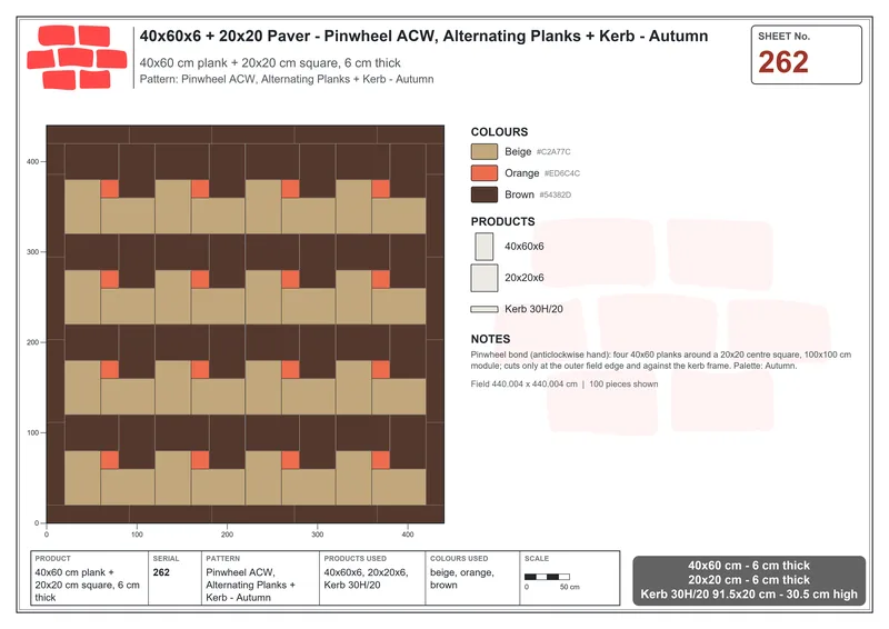 Interlock (Pasco) 40x60 cm · RC46-262 · Pinwheel ACW, Alternating Planks + Kerb - Autumn · Laying plan Interlock (Pasco) 40x60 cm · RC46-262 · Pinwheel ACW, Alternating Planks + Kerb - Autumn · Laying plan