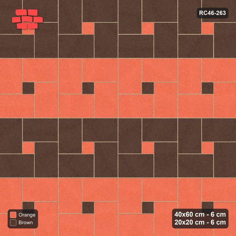 Interlock (Pasco) 40x60 cm · RC46-263 · Pinwheel CW, 20x20 Centres, Row Bands - Burnt Clay · Top view Interlock (Pasco) 40x60 cm · RC46-263 · Pinwheel CW, 20x20 Centres, Row Bands - Burnt Clay · Top view