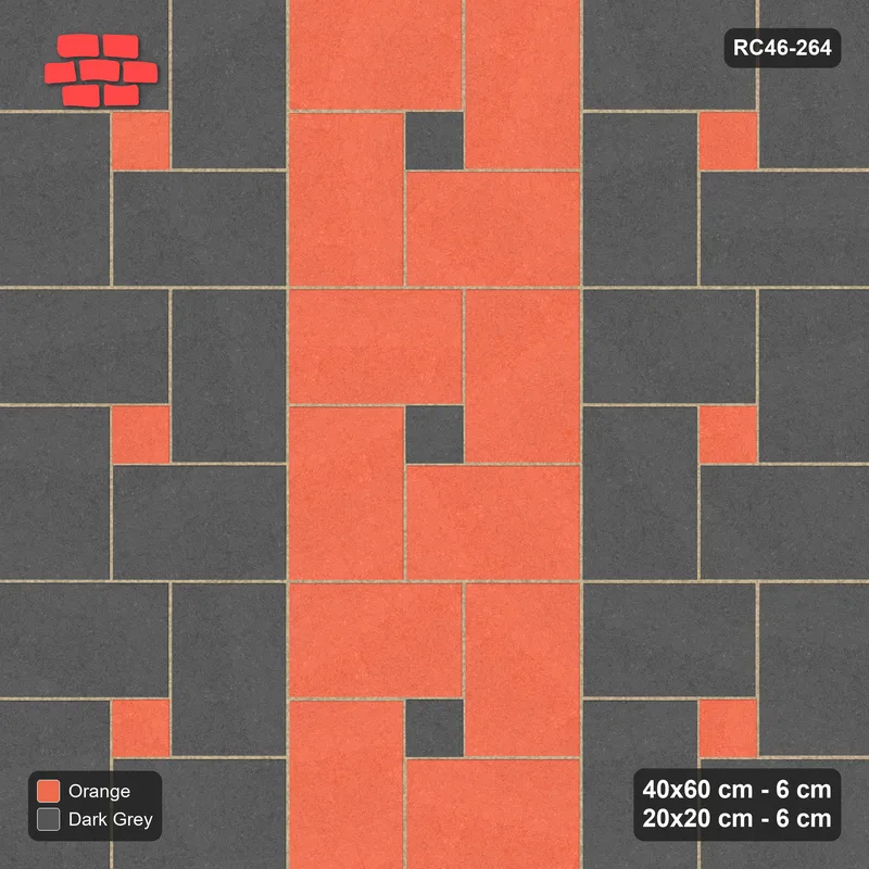 Interlock (Pasco) 40x60 cm · RC46-264 · Pinwheel ACW, 20x20 Centres, Column Bands + Kerb - Ember · Top view Interlock (Pasco) 40x60 cm · RC46-264 · Pinwheel ACW, 20x20 Centres, Column Bands + Kerb - Ember · Top view