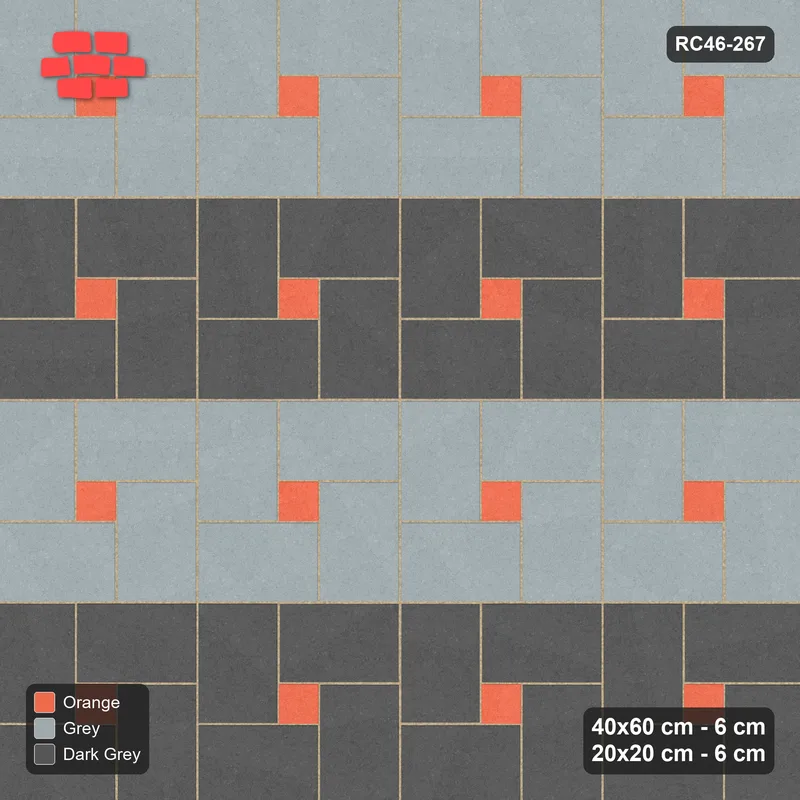 Interlock (Pasco) 40x60 cm · RC46-267 · Pinwheel CW, 20x20 Centres, Row Bands - Sunset Slate · Top view Interlock (Pasco) 40x60 cm · RC46-267 · Pinwheel CW, 20x20 Centres, Row Bands - Sunset Slate · Top view