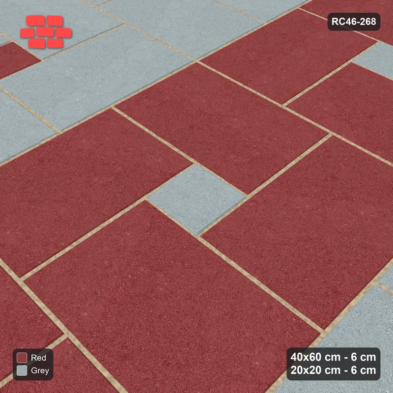 Interlock (Pasco) 40x60 cm · RC46-268 · Pinwheel ACW, 20x20 Centres, Column Bands - Brick & Ash · Side view Interlock (Pasco) 40x60 cm · RC46-268 · Pinwheel ACW, 20x20 Centres, Column Bands - Brick & Ash · Side view