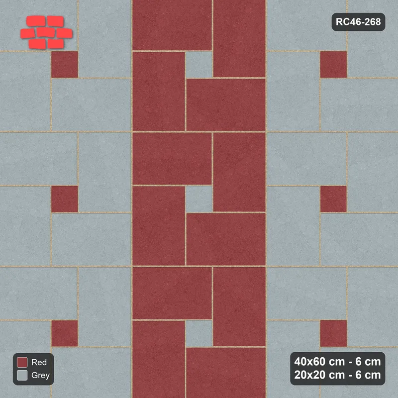 Interlock (Pasco) 40x60 cm · RC46-268 · Pinwheel ACW, 20x20 Centres, Column Bands - Brick & Ash · Top view Interlock (Pasco) 40x60 cm · RC46-268 · Pinwheel ACW, 20x20 Centres, Column Bands - Brick & Ash · Top view