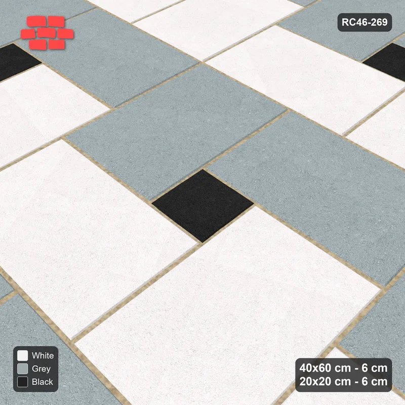 Interlock (Pasco) 40x60 cm · RC46-269 · Pinwheel CW, 20x20 Centres, Alternating Planks - Tuxedo · Side view Interlock (Pasco) 40x60 cm · RC46-269 · Pinwheel CW, 20x20 Centres, Alternating Planks - Tuxedo · Side view