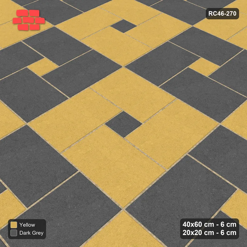 Interlock (Pasco) 40x60 cm · RC46-270 · Pinwheel ACW, Module Chequer + Kerb - Mustard Slate · Side view Interlock (Pasco) 40x60 cm · RC46-270 · Pinwheel ACW, Module Chequer + Kerb - Mustard Slate · Side view