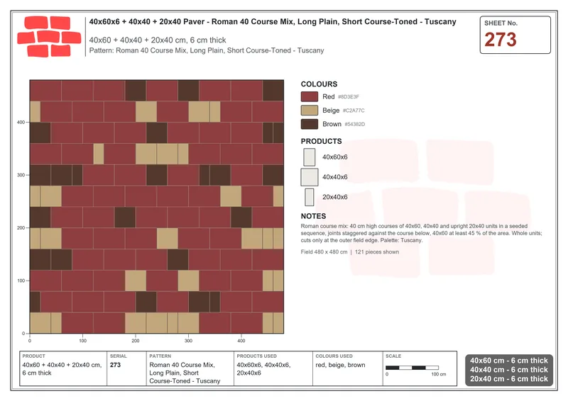 Interlock (Pasco) 40x60 cm · RC46-273 · Roman 40 Course Mix, Long Plain, Short Course-Toned - Tuscany · Laying plan Interlock (Pasco) 40x60 cm · RC46-273 · Roman 40 Course Mix, Long Plain, Short Course-Toned - Tuscany · Laying plan