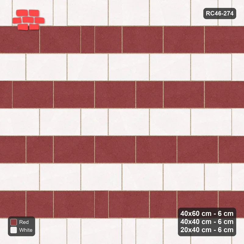 Interlock (Pasco) 40x60 cm · RC46-274 · Roman 40 Course Mix, Course Bands - Burgundy & Ivory · Top view Interlock (Pasco) 40x60 cm · RC46-274 · Roman 40 Course Mix, Course Bands - Burgundy & Ivory · Top view