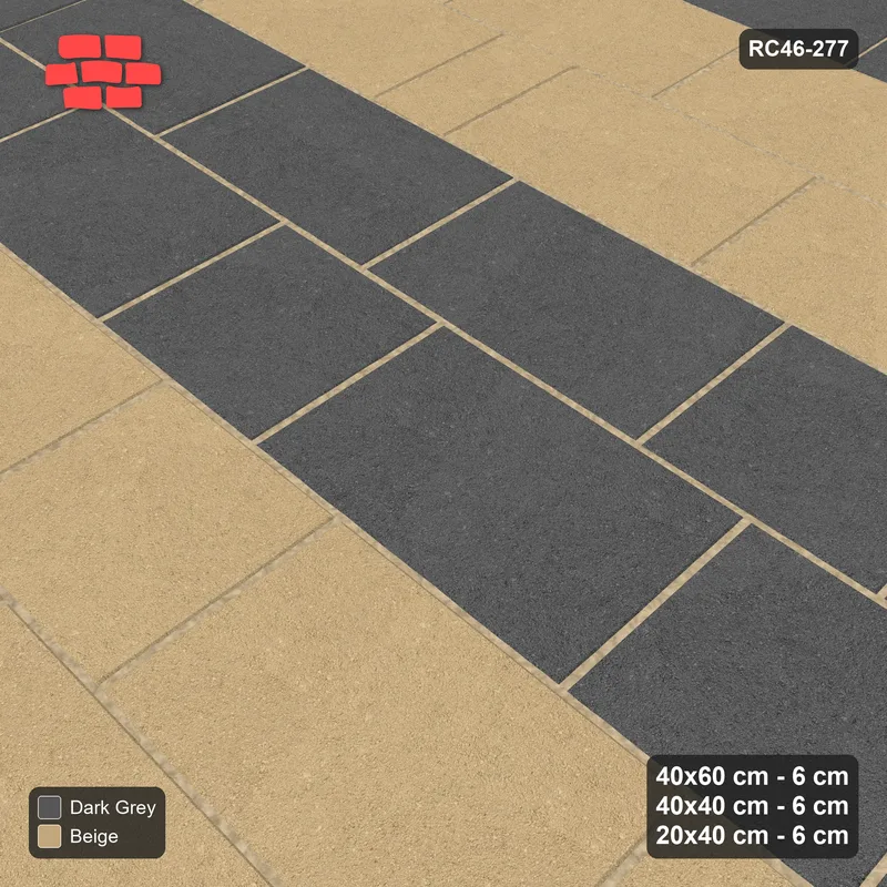 Interlock (Pasco) 40x60 cm · RC46-277 · Roman 40 Course Mix, Double Course Bands + Kerb - Stone & Earth · Side view Interlock (Pasco) 40x60 cm · RC46-277 · Roman 40 Course Mix, Double Course Bands + Kerb - Stone & Earth · Side view