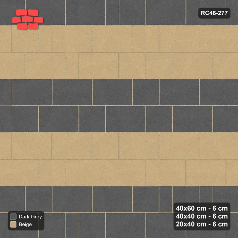 Interlock (Pasco) 40x60 cm · RC46-277 · Roman 40 Course Mix, Double Course Bands + Kerb - Stone & Earth · Top view Interlock (Pasco) 40x60 cm · RC46-277 · Roman 40 Course Mix, Double Course Bands + Kerb - Stone & Earth · Top view