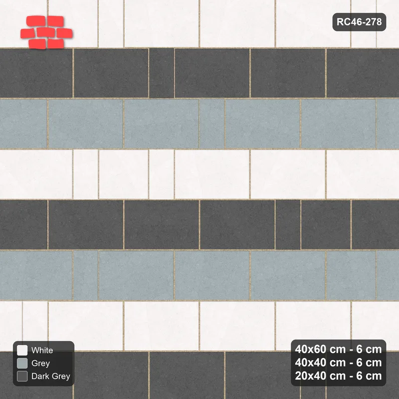 Interlock (Pasco) 40x60 cm · RC46-278 · Roman 40 Course Mix, Three-Course Bands - Monochrome · Top view Interlock (Pasco) 40x60 cm · RC46-278 · Roman 40 Course Mix, Three-Course Bands - Monochrome · Top view