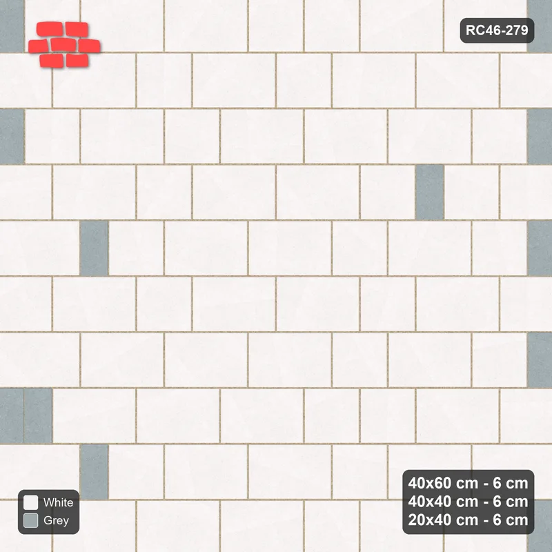 Interlock (Pasco) 40x60 cm · RC46-279 · Roman 40 Course Mix, Accent Shortest - Salt & Pepper · Top view Interlock (Pasco) 40x60 cm · RC46-279 · Roman 40 Course Mix, Accent Shortest - Salt & Pepper · Top view