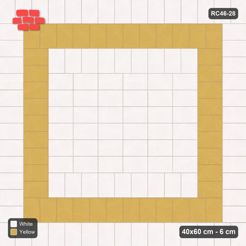 Interlock (Pasco) 40x60 cm · RC46-28 · Triple border with ochre course around stack field · Top view Interlock (Pasco) 40x60 cm · RC46-28 · Triple border with ochre course around stack field · Top view