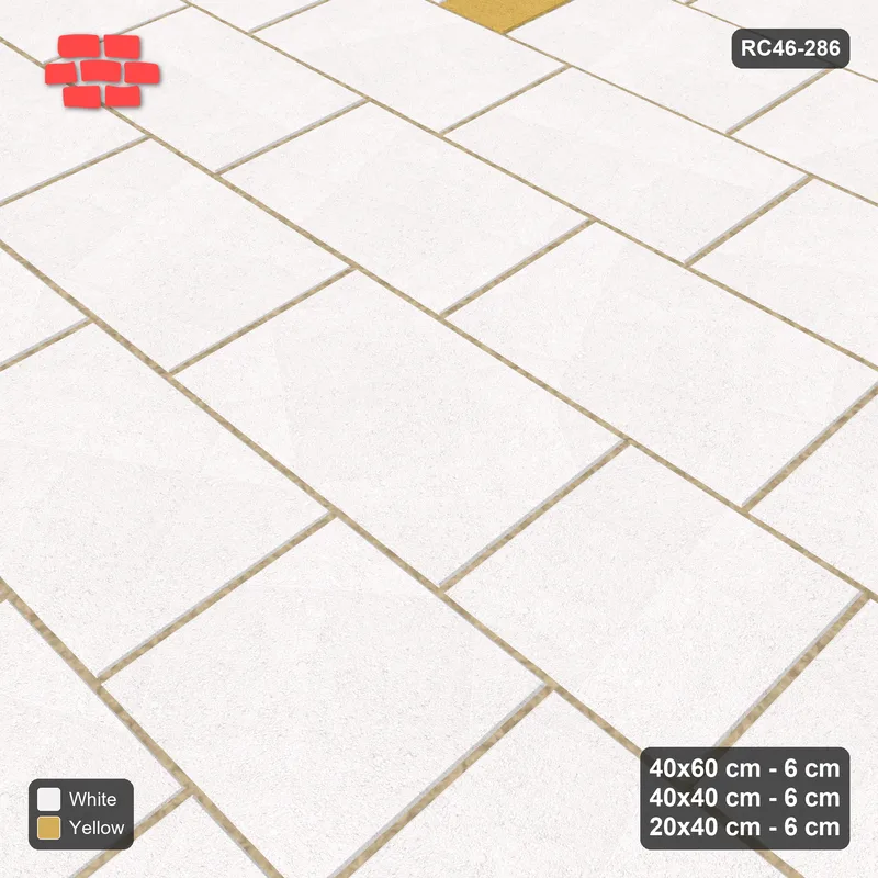Interlock (Pasco) 40x60 cm · RC46-286 · Roman 40 Course Mix, Accent Shortest + Kerb - Ivory & Ochre · Side view Interlock (Pasco) 40x60 cm · RC46-286 · Roman 40 Course Mix, Accent Shortest + Kerb - Ivory & Ochre · Side view