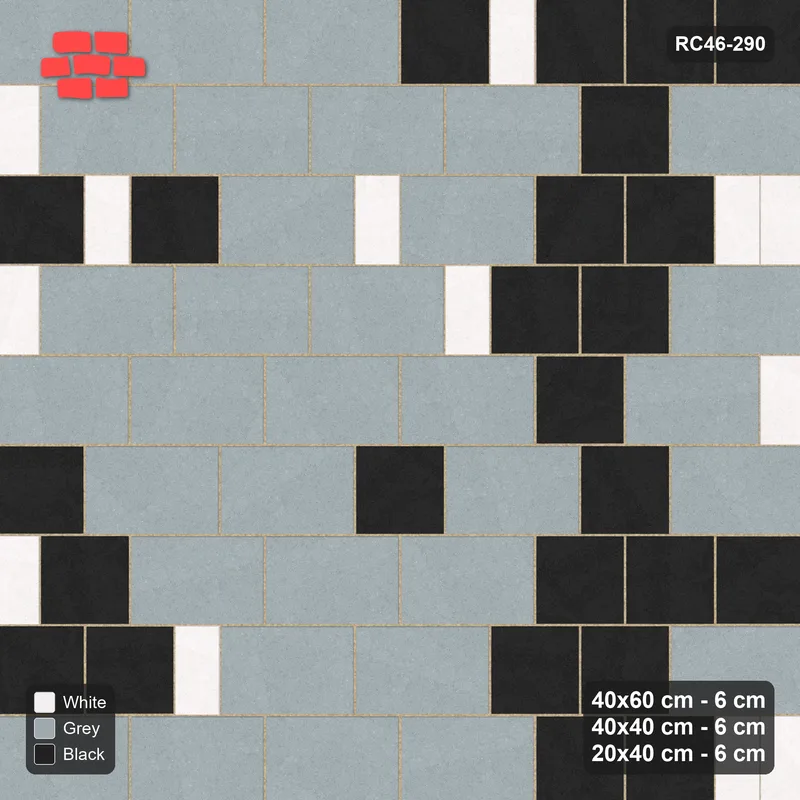 Interlock (Pasco) 40x60 cm · RC46-290 · Roman 40 Course Mix, By Length - Tuxedo · Top view Interlock (Pasco) 40x60 cm · RC46-290 · Roman 40 Course Mix, By Length - Tuxedo · Top view
