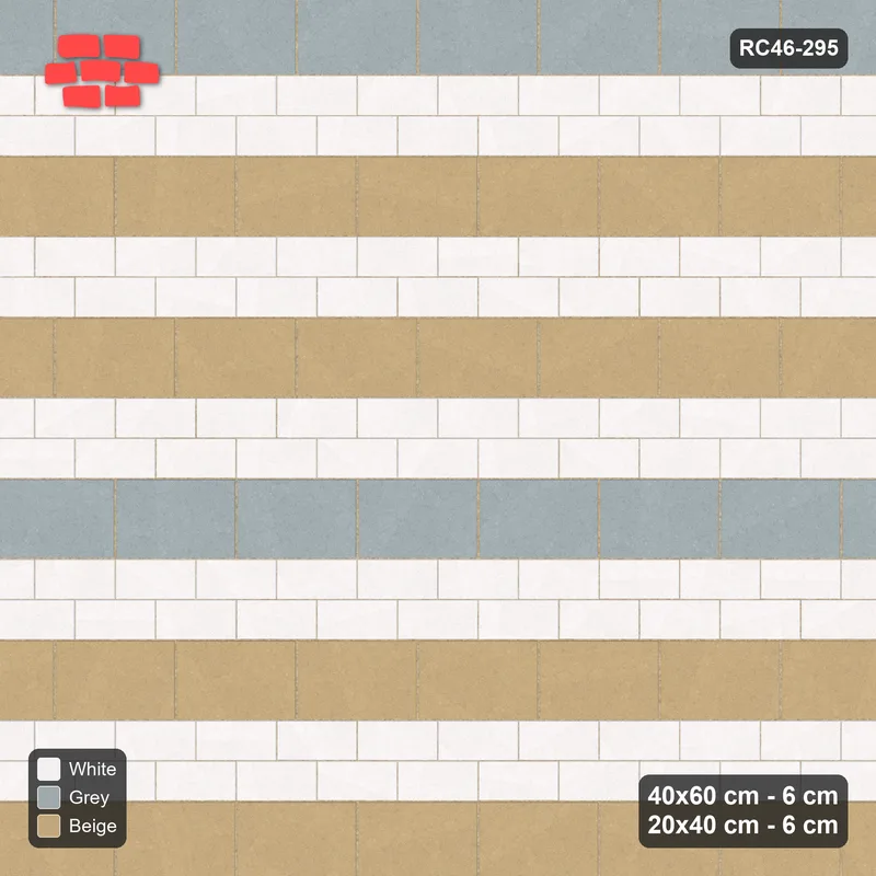 Interlock (Pasco) 40x60 cm · RC46-295 · Stripes 40+20 1+2, Big Plain, Accent Every 3rd Big + Kerb - Coastal · Top view Interlock (Pasco) 40x60 cm · RC46-295 · Stripes 40+20 1+2, Big Plain, Accent Every 3rd Big + Kerb - Coastal · Top view
