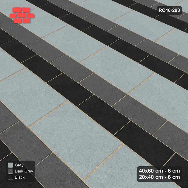 Interlock (Pasco) 40x60 cm · RC46-298 · Course Stripes 40+20 1+2, Three-Course Bands - Graphite Scale · Side view Interlock (Pasco) 40x60 cm · RC46-298 · Course Stripes 40+20 1+2, Three-Course Bands - Graphite Scale · Side view
