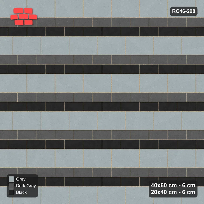 Interlock (Pasco) 40x60 cm · RC46-298 · Course Stripes 40+20 1+2, Three-Course Bands - Graphite Scale · Top view Interlock (Pasco) 40x60 cm · RC46-298 · Course Stripes 40+20 1+2, Three-Course Bands - Graphite Scale · Top view