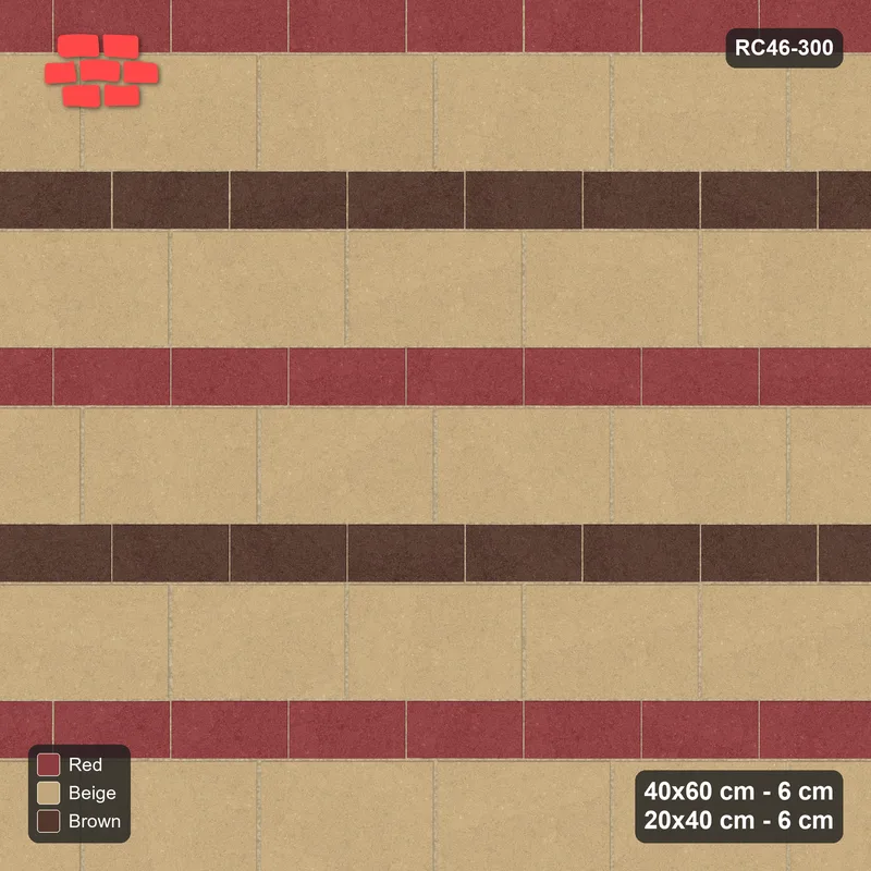Interlock (Pasco) 40x60 cm · RC46-300 · Course Stripes 40+20 1+1, Big Plain, Small Two-Tone - Tuscany · Top view Interlock (Pasco) 40x60 cm · RC46-300 · Course Stripes 40+20 1+1, Big Plain, Small Two-Tone - Tuscany · Top view
