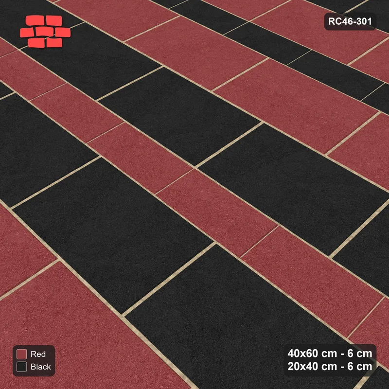 Interlock (Pasco) 40x60 cm · RC46-301 · Course Stripes 40+20 2+1, Course Bands + Kerb - Red & Black · Side view Interlock (Pasco) 40x60 cm · RC46-301 · Course Stripes 40+20 2+1, Course Bands + Kerb - Red & Black · Side view