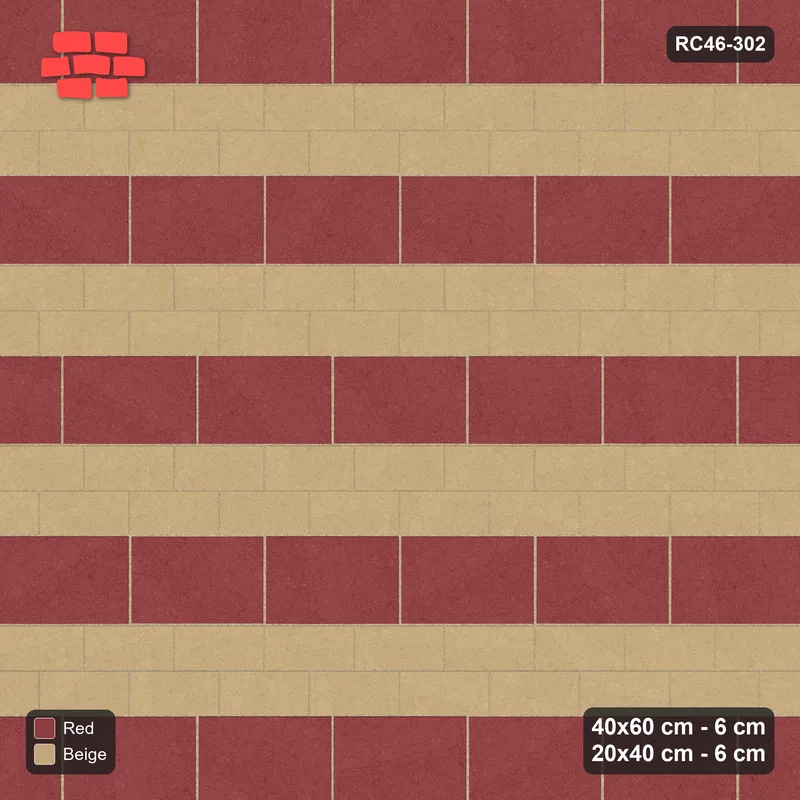 Interlock (Pasco) 40x60 cm · RC46-302 · Course Stripes 40+20 1+2, By Product - Terracotta · Top view Interlock (Pasco) 40x60 cm · RC46-302 · Course Stripes 40+20 1+2, By Product - Terracotta · Top view