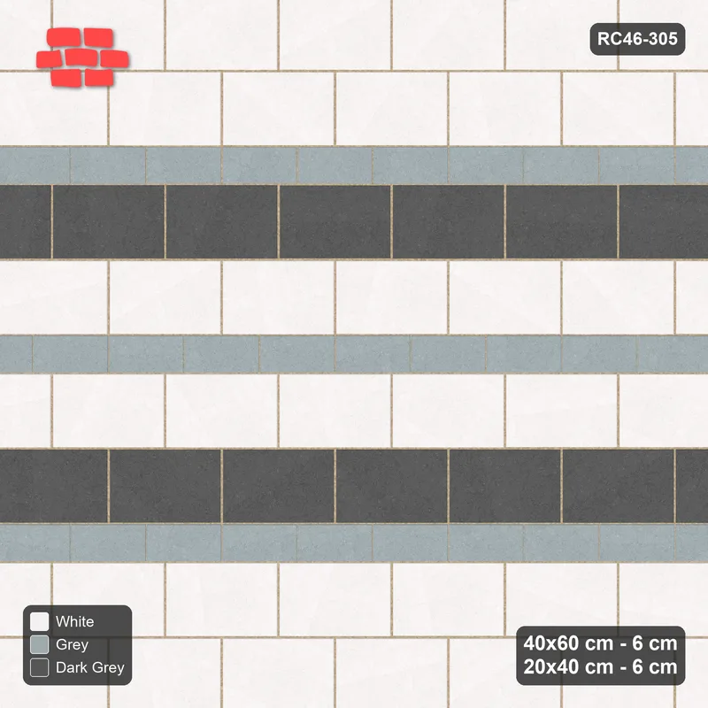 Interlock (Pasco) 40x60 cm · RC46-305 · Course Stripes 40+20 2+1, Big Plain, Accent Every 3rd Big - Monochrome · Top view Interlock (Pasco) 40x60 cm · RC46-305 · Course Stripes 40+20 2+1, Big Plain, Accent Every 3rd Big - Monochrome · Top view