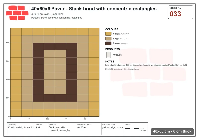 Interlock (Pasco) 40x60 cm · RC46-33 · Stack bond with concentric rectangles · Laying plan Interlock (Pasco) 40x60 cm · RC46-33 · Stack bond with concentric rectangles · Laying plan