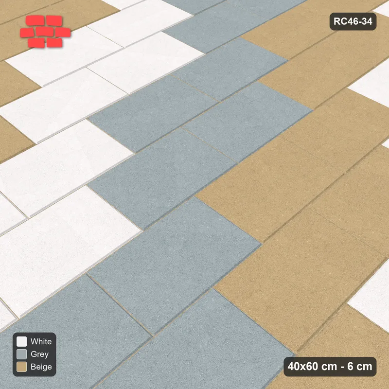 Interlock (Pasco) 40x60 cm · RC46-34 · Vertical half-bond with diagonal steps · Side view Interlock (Pasco) 40x60 cm · RC46-34 · Vertical half-bond with diagonal steps · Side view