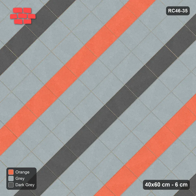 Interlock (Pasco) 40x60 cm · RC46-35 · Stack bond 45 degrees with diagonal stripes · Top view Interlock (Pasco) 40x60 cm · RC46-35 · Stack bond 45 degrees with diagonal stripes · Top view