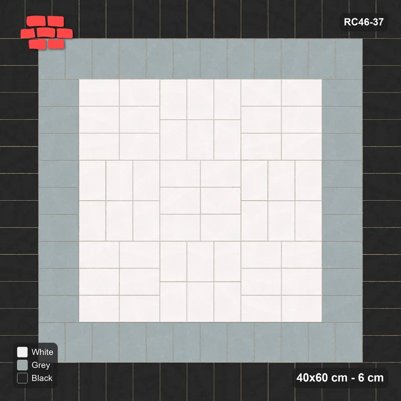 Interlock (Pasco) 40x60 cm · RC46-37 · Two-tone border around basketweave field · Top view Interlock (Pasco) 40x60 cm · RC46-37 · Two-tone border around basketweave field · Top view