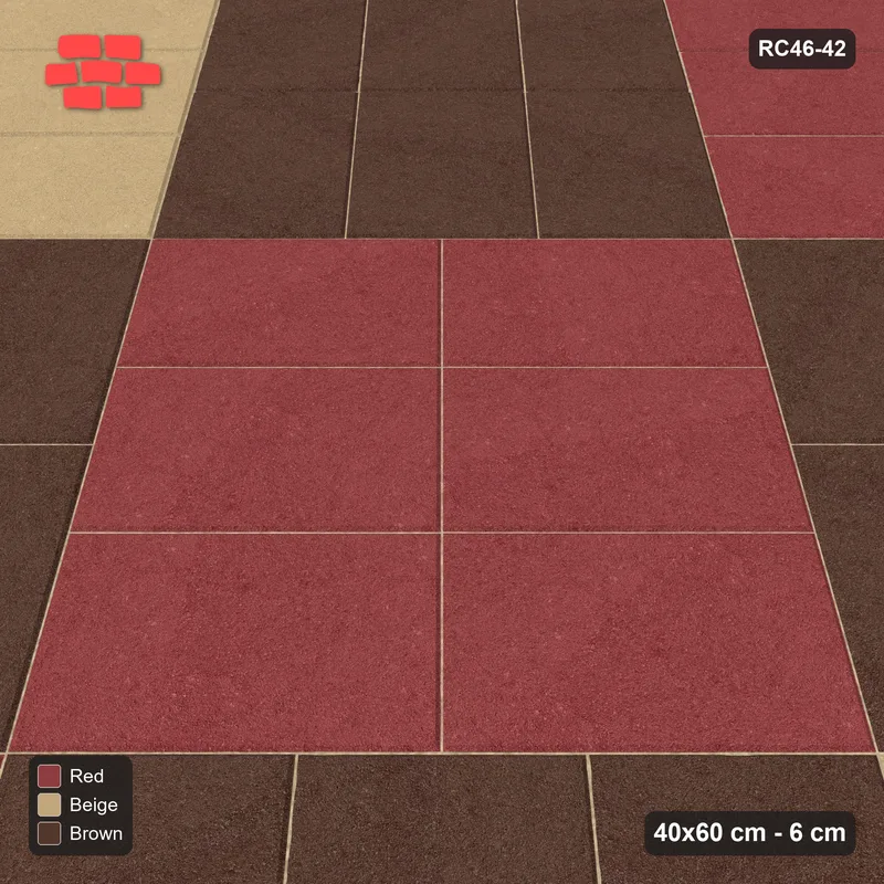 Interlock (Pasco) 40x60 cm · RC46-42 · Diagonal parquet with red diamond line · Side view Interlock (Pasco) 40x60 cm · RC46-42 · Diagonal parquet with red diamond line · Side view