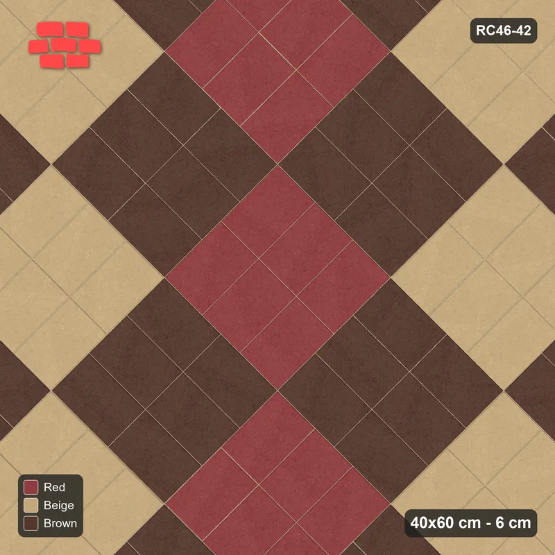 Interlock (Pasco) 40x60 cm · RC46-42 · Diagonal parquet with red diamond line · Top view Interlock (Pasco) 40x60 cm · RC46-42 · Diagonal parquet with red diamond line · Top view
