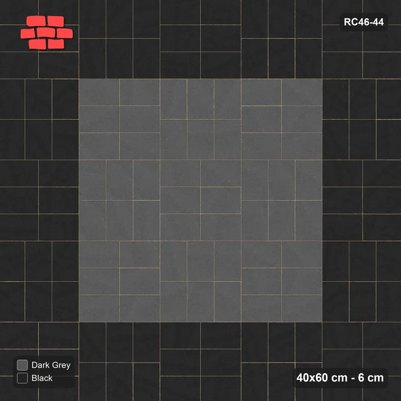 Interlock (Pasco) 40x60 cm · RC46-44 · Basketweave with black edge frame · Top view Interlock (Pasco) 40x60 cm · RC46-44 · Basketweave with black edge frame · Top view