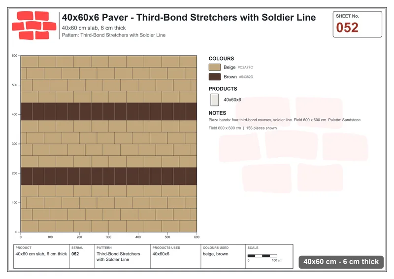 Interlock (Pasco) 40x60 cm · RC46-52 · Third-Bond Stretchers with Soldier Line · Laying plan Interlock (Pasco) 40x60 cm · RC46-52 · Third-Bond Stretchers with Soldier Line · Laying plan