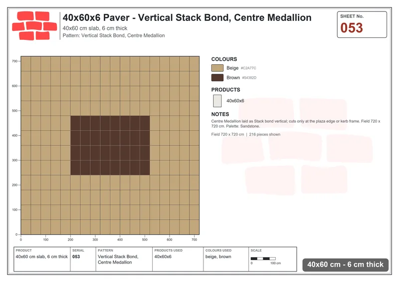 Interlock (Pasco) 40x60 cm · RC46-53 · Vertical Stack Bond, Centre Medallion · Laying plan Interlock (Pasco) 40x60 cm · RC46-53 · Vertical Stack Bond, Centre Medallion · Laying plan